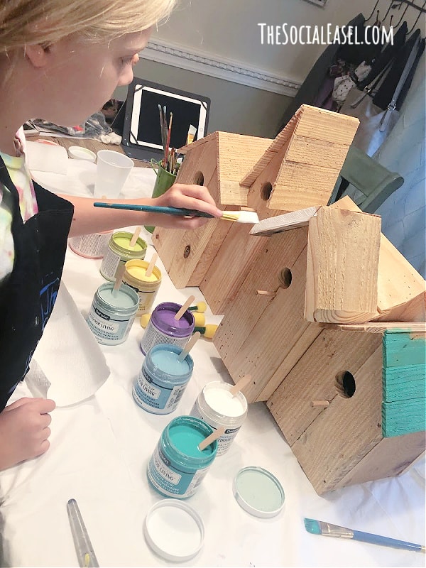 Painting Bird Houses with Colorful Outdoor Living Art Deco Paint The Social Easel Online Paint Studio (1)