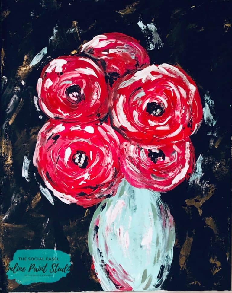 Red Painting Palette Knife Flowers