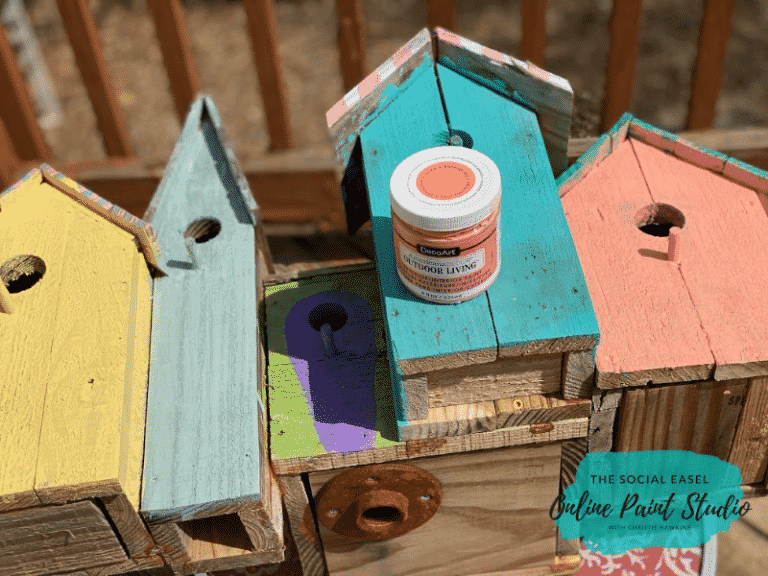 Repainting Outdoor BirdHouses with the best outdoor craft paint The Social Easel Online Paint Studio