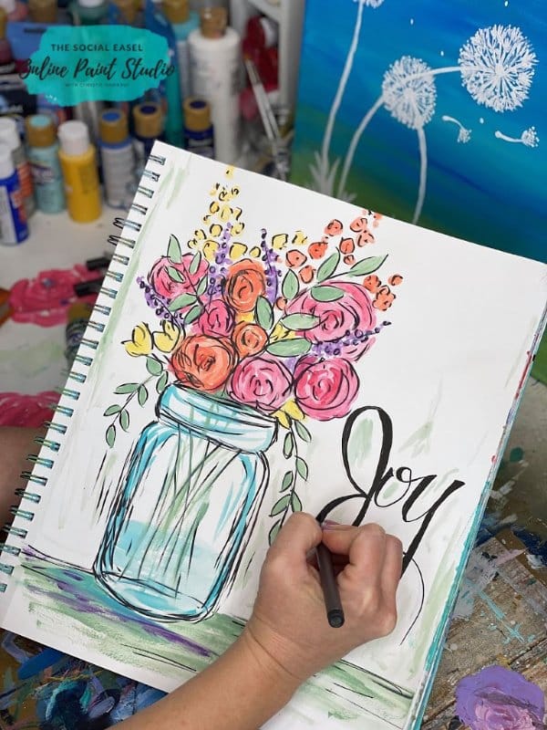Mason Jar with Spring Flowers The Social Easel Online Paint Studio