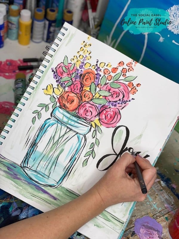 Mason Jar with Spring Flowers The Social Easel Online Paint Studio