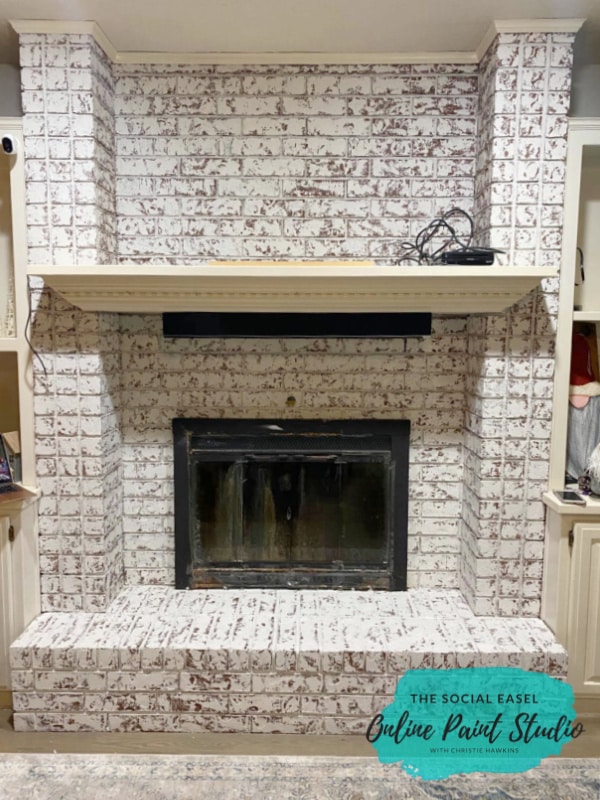 AFTER Faux German Smear Brick Fireplace Makeover The Social Easel Online Paint Studio