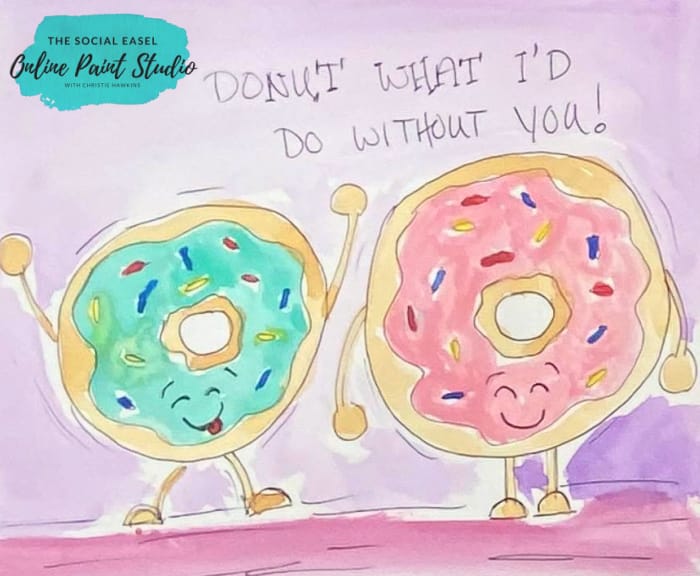 Donuts DIY Hand-painted Valentine Card The Social Easel Online Paint Studio copy copy