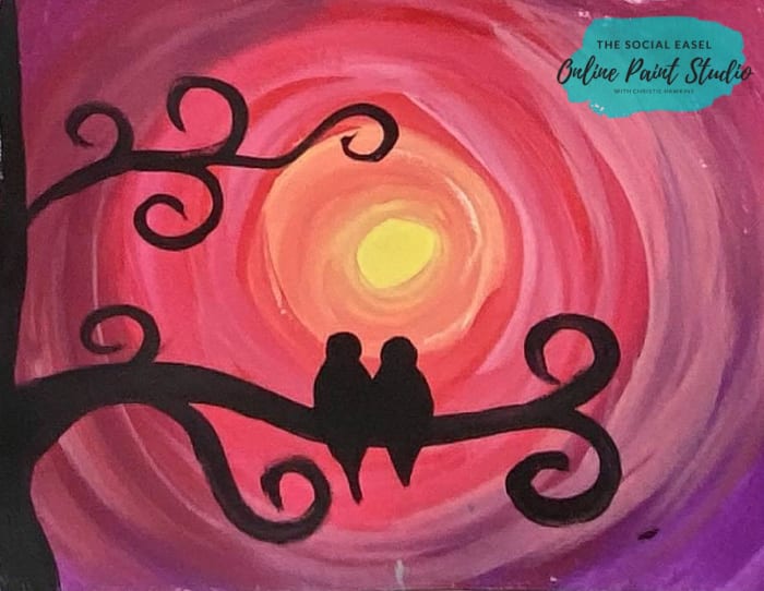 Lovebirds DIY Painted Valentine Card The Social Easel Online Paint Studio