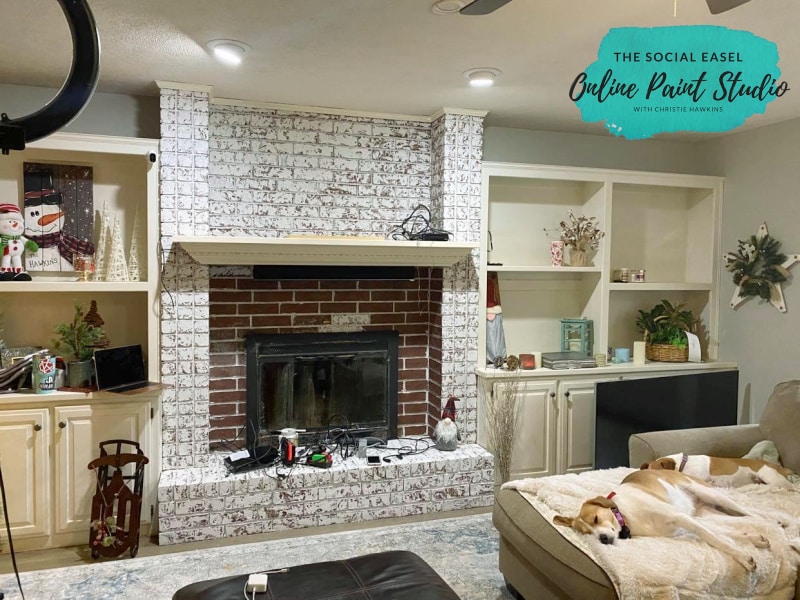 almost done Faux German Smear Brick Fireplace Makeover The Social Easel Online Paint Studio