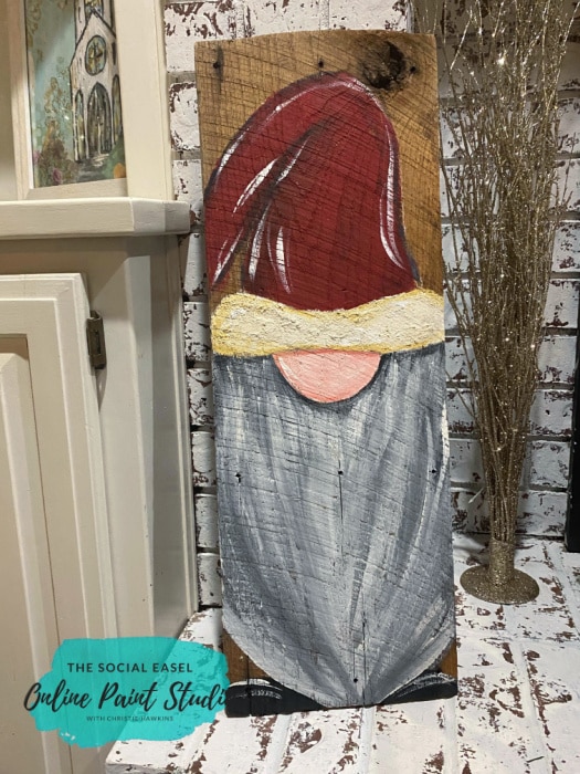 DIY Rustic Ol' Gnome Painted on Old Wood The Social Easel Christmas Painting Tutorials