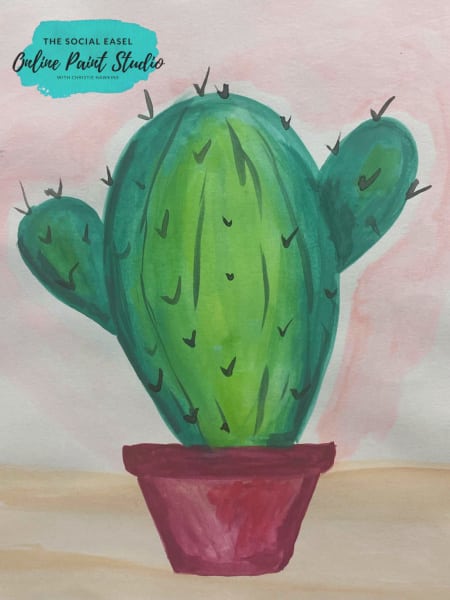 Large Watercolor Cactus The Social Easel Online Paint Studio