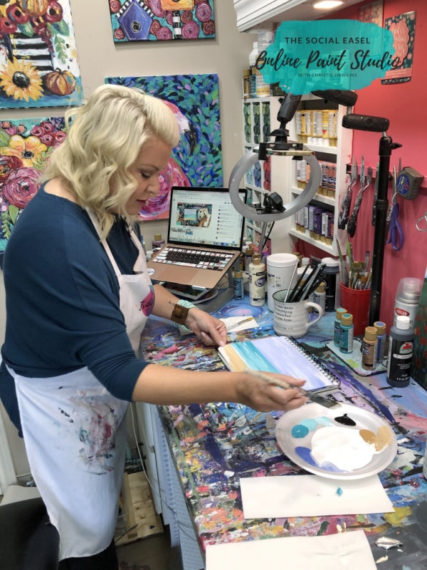 Christie Hawkins Teaching a Simple Oceanscape for Beginners The Social Easel Online Paint Studio