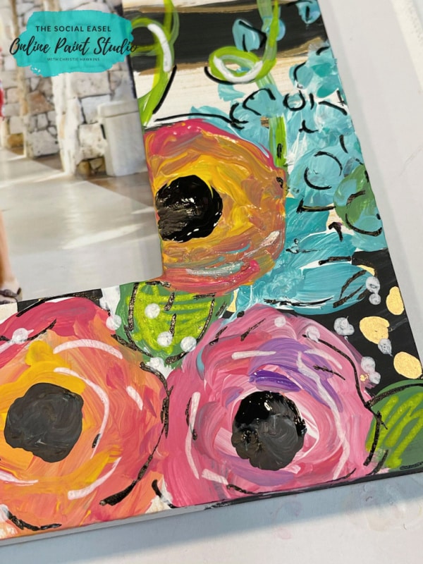 Close up of painted funky flowers The Social Easel DIY Paint a Picture Frame