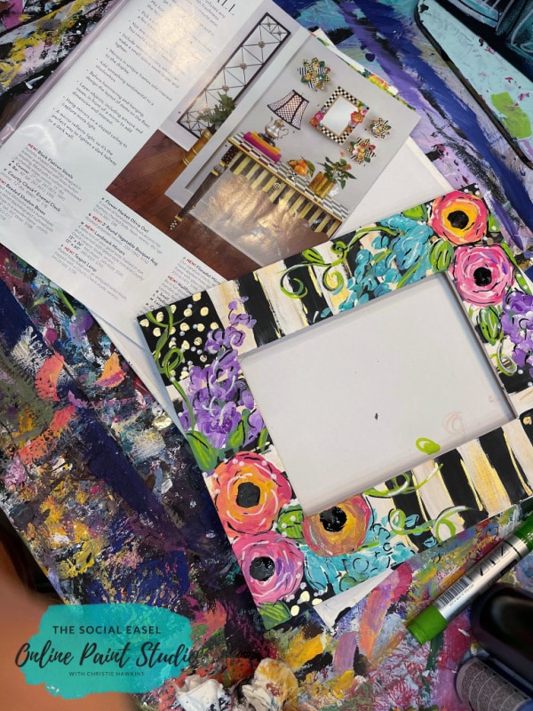 Mackenzie Childs inspired Funky Flowers painted picture frame The Social Easel Online Paint Studio