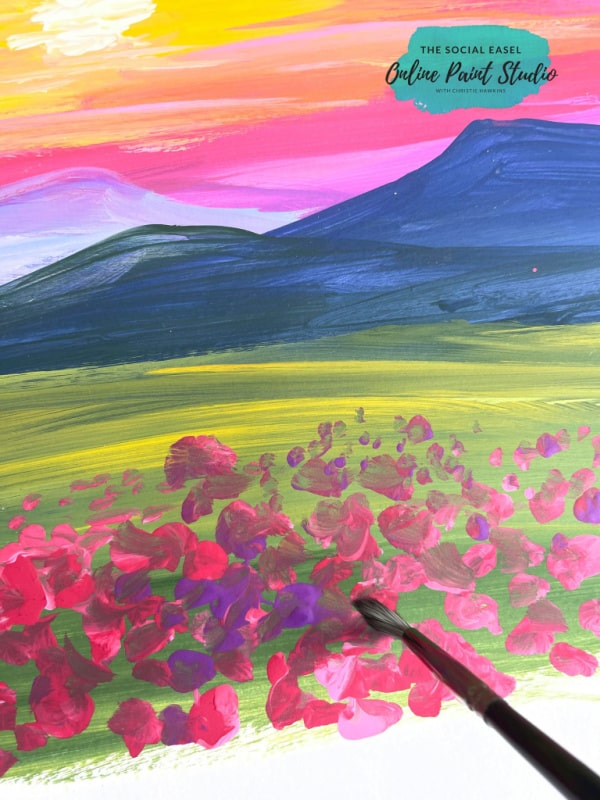 Acrylic Painting Tutorial Simple Mountain Meadows at Sunset The Social Easel