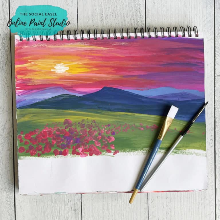 How to Paint Simple Mountain Meadows at Sunset The Social Easel copy