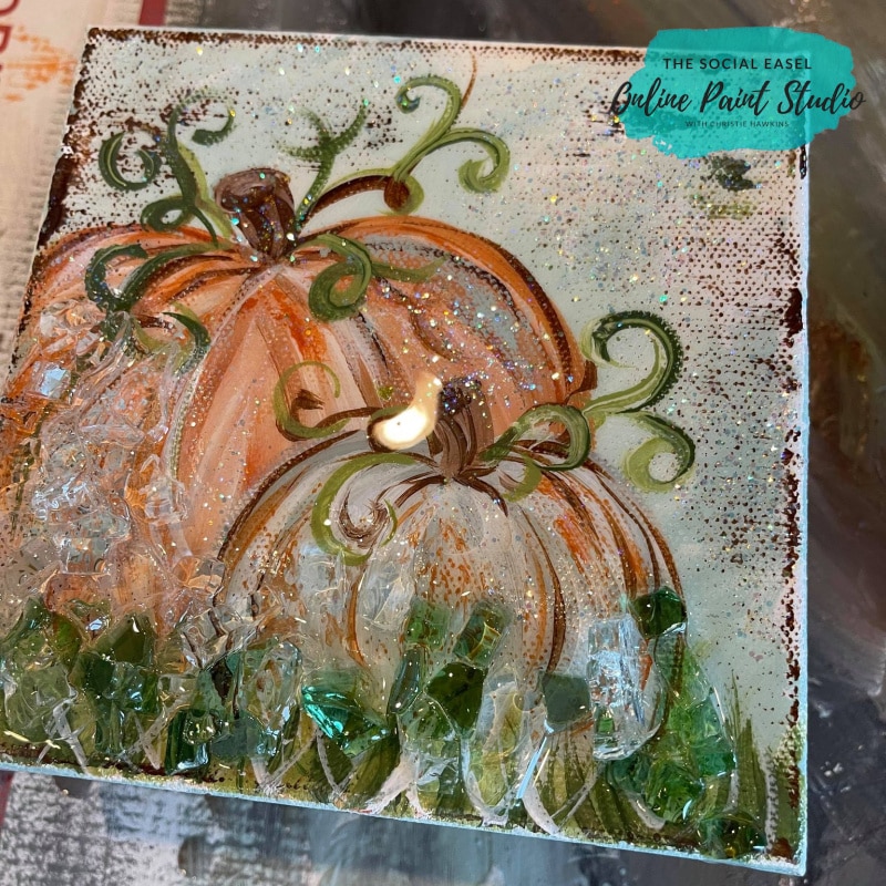 Pumpkin painting with resin pour the social easel