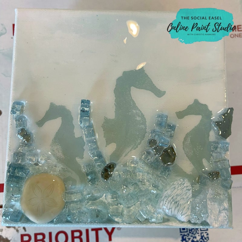 Seahorse Painting with glass and resin the social easel