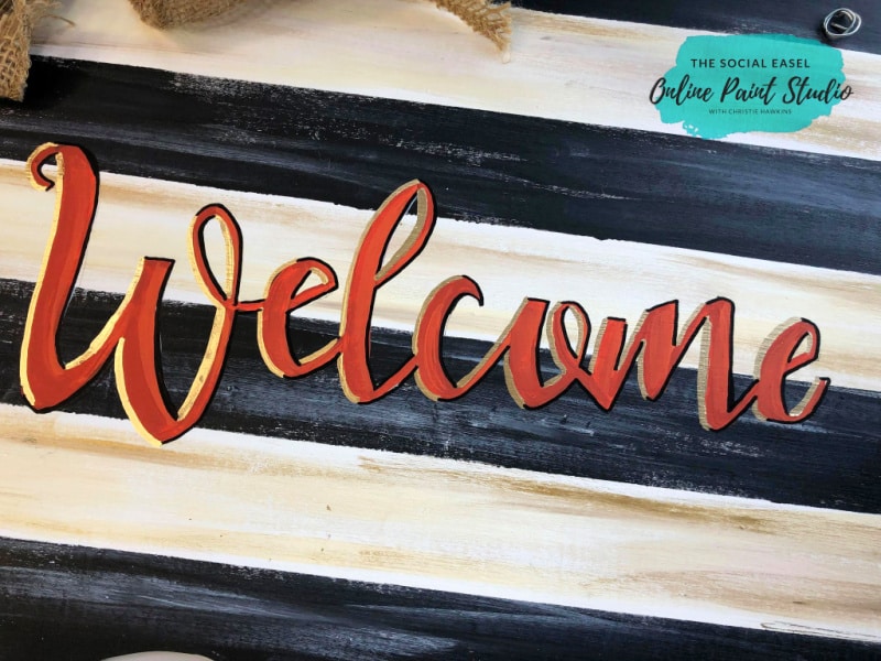Cream and Gold over Black and White Stripes on the Mackenzie Childs Inspired Welcome Door Hanger