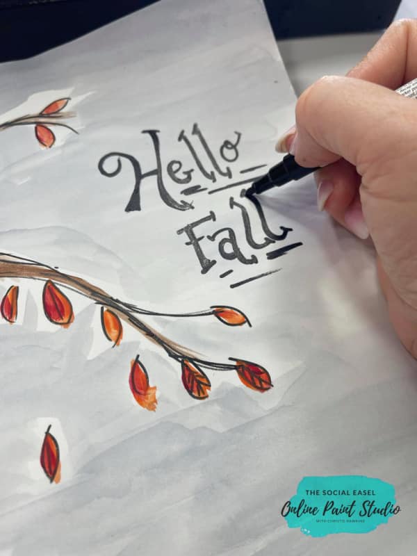 Hello Fall Lettering on Fall Painting tutorial The Social Easel