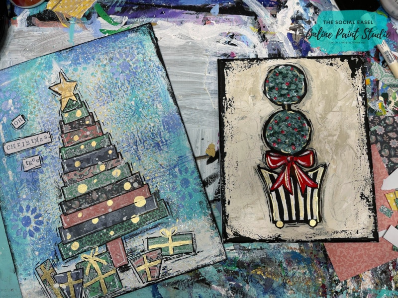 Holiday Projects The Social Easel Mixed Media Christmas Tree Holiday Topiary