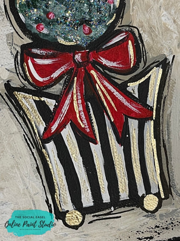 Striped pot and red bow Christmas Topiary Painting Tutorial The Social Easel