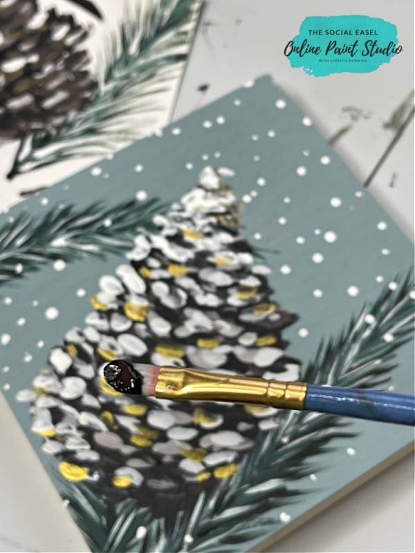 Using a Filbert Paintbrush to Paint a Pinecone with The Social Easel Online Paint Studio