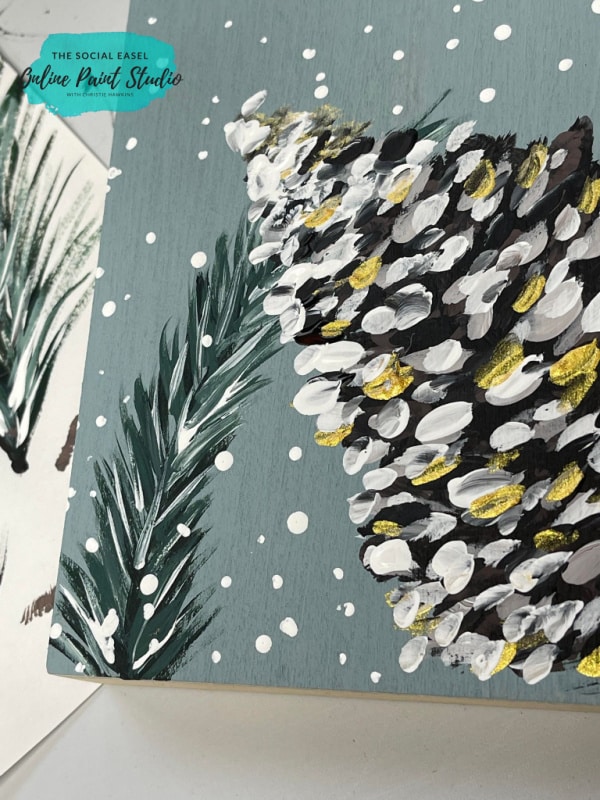 how to paint a Snowy Winter Pinecone and Evergreen Pine Sprig The Social Easel