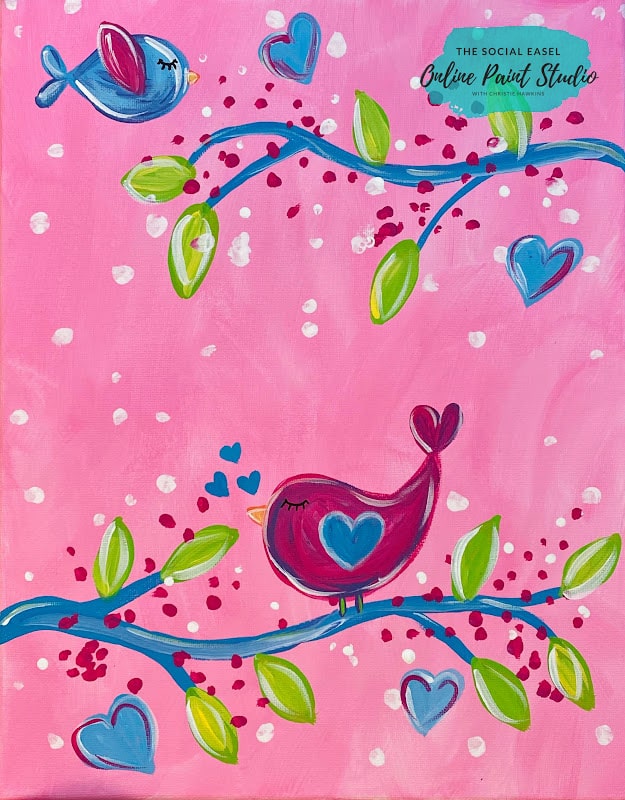 Adorable Pink Love Birds Painting - The Social Easel