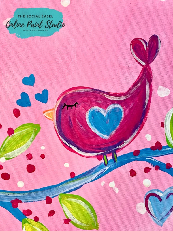 Pink Singing Love Birds Acrylic Painting Tutorial - The Social Easel