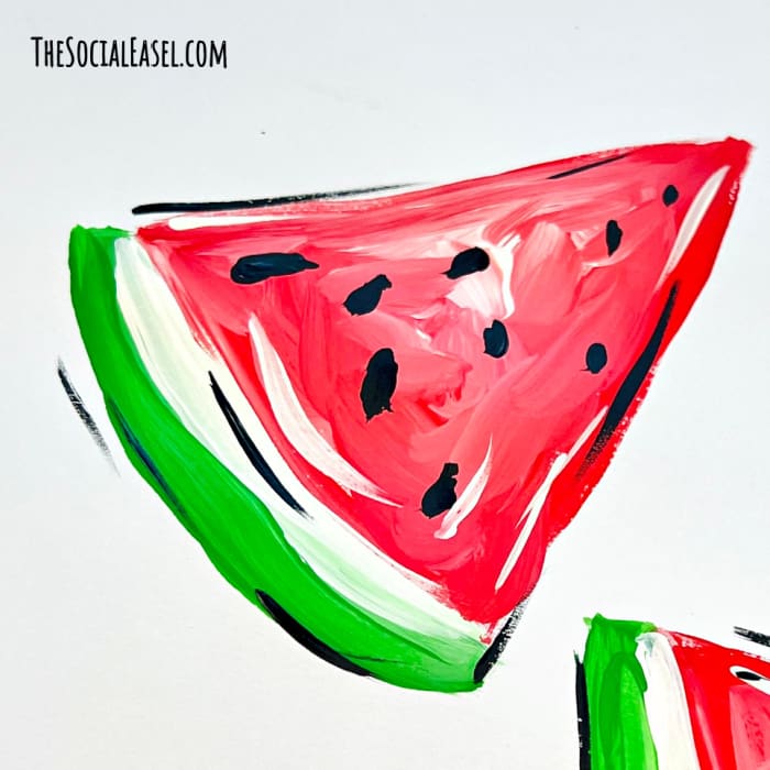 simple acrylic painting of a triangle slice of watermelon