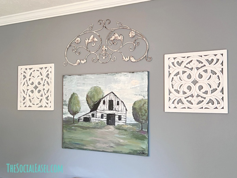 White Barn Painting on wall with art