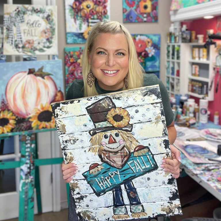 Christie with Happy Little Scarecrow Painting (1)