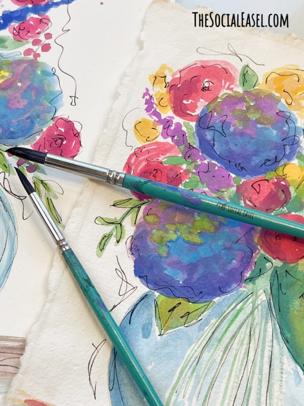 close up of the flowers in my Colorful Watercolor Floralr Arrangement Tutorial_The Social Easel (3)